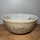 Vintage Set of 3 Pyrex Forest Fancies Mushroom Nesting Mixing Bowls 401 402 403