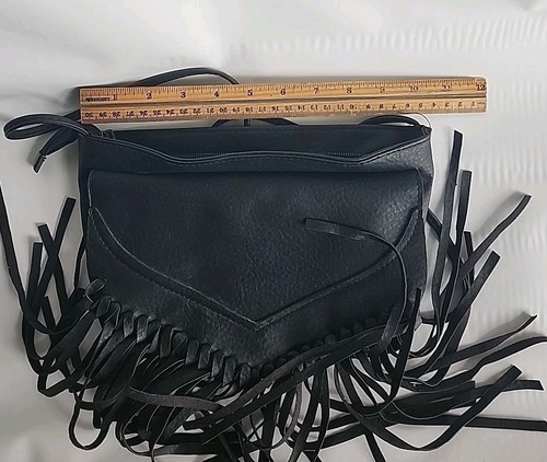 Faux Leather Crossbody Bag Purse Nice Black Brown Zipper Tassles - Picture 4 of 4