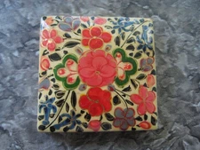 Vintage Enamel Flower & Brass Gold Tone Mini Folding Photo Frame