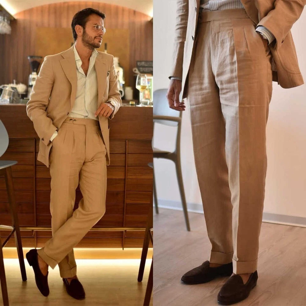 Breathable Men Khaki Linen Suit Notch Lapel Casual Jacket Single Breasted
Opens in a new window or t
