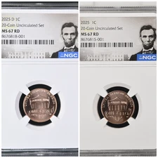 2025 P & D Lincoln Shield Cent NGC MS67 Red - Philadelphia & Denver - 2 Coins