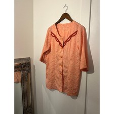 Vintage 1960s 1970s Coral Peach Brocade Blouse Shirt Western Contrast Trim Mod