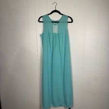 Vintage Aqua Blue Nylon Nightgown Lace Trim Women  s Size Large