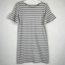 J.Crew Womens Grey White Striped Ruffle Sleeve Cotton T-Shirt Dress XS