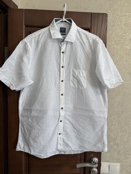 Men Olymp Shirt White Linen L