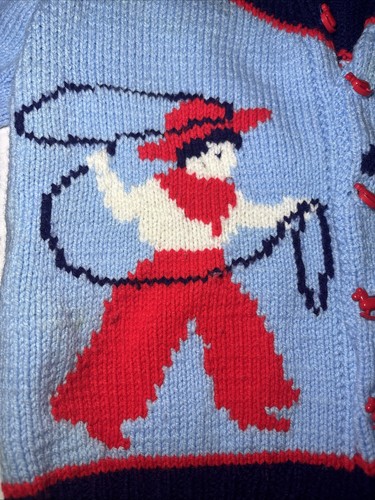 Vintage Knitted Blue Cowboy Horse Sweater Unisex Child Size - Picture 3 of 10