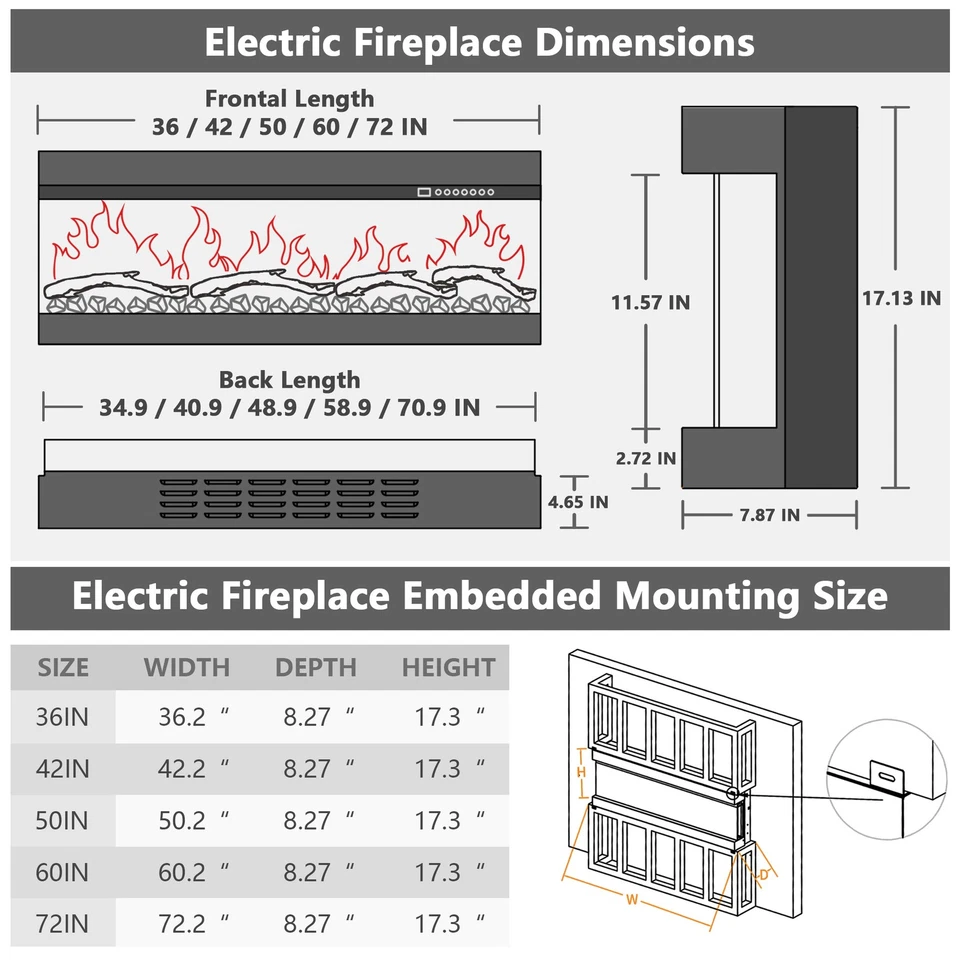 3 Sided Glass Built-in Electric Fireplace,Multi-Color Flames - Image 3 of 4