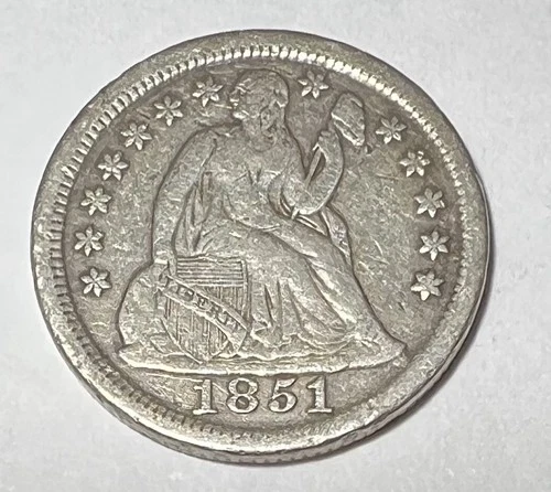 1851 P Seated Liberty Dime F-VF Very Fine Condition!