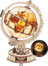 Illuminated 3D Wooden Globe Puzzle with Stand - 180 Pcs Model Kit for Adults