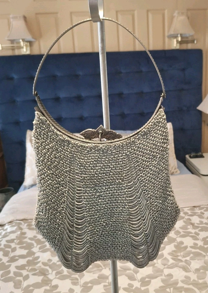 Vintage Wayne M Kleski Handbag Purse Abalone Shells Huge Glass Chunky Beads  - Image 4 of 4