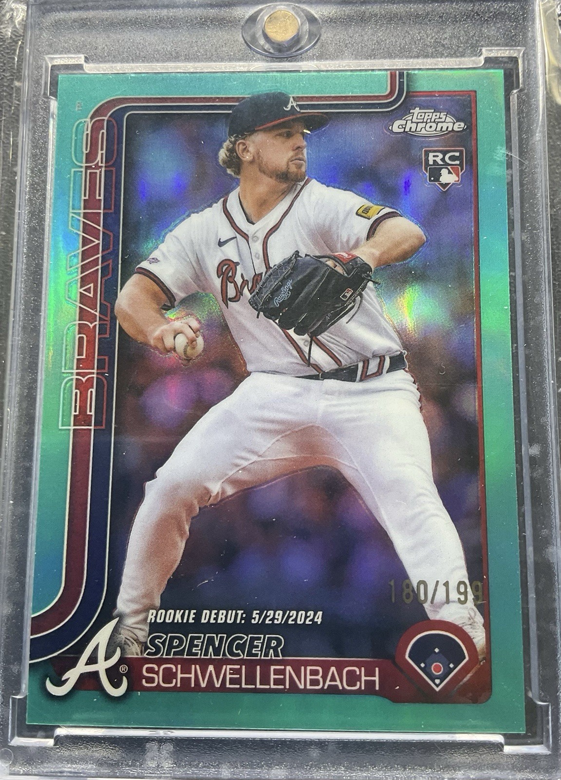 2025 Topps Chrome Update Spencer Schwellenbach USC132 Aqua Refractor /199 Braves
