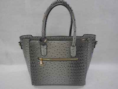 WOMEN'S FAUX LEATHER CROCO PRINT GRAY OMBRE LARGE HANDBAG TOTE 