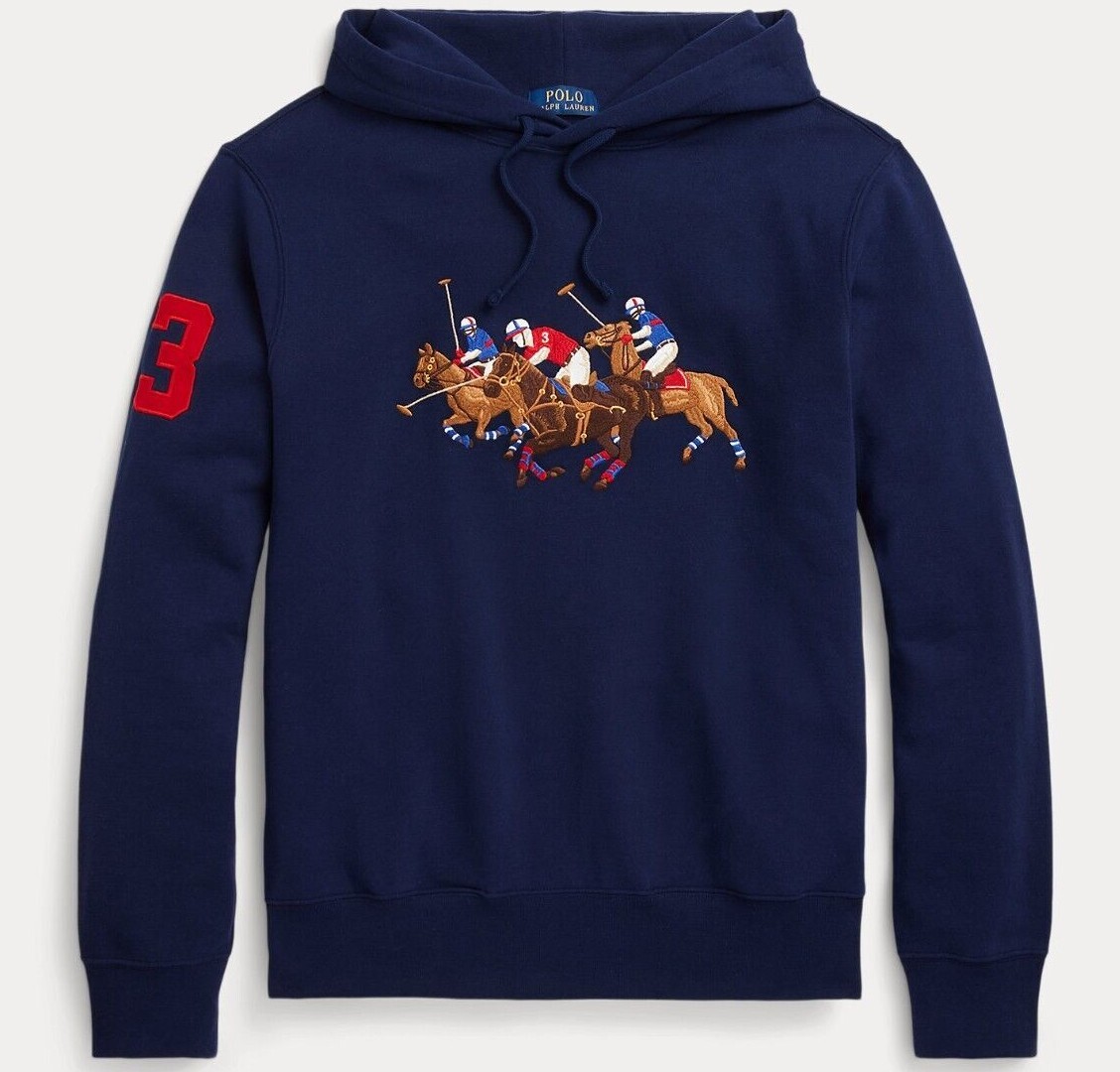 Polo Ralph Lauren B&T pony triplo n. 3 felpa con cappuccio pullover rugby pile