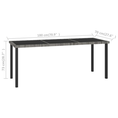 Garden Dining Table Grey 180x70x73 Poly Rattan L0S8 - Picture 5 of 5