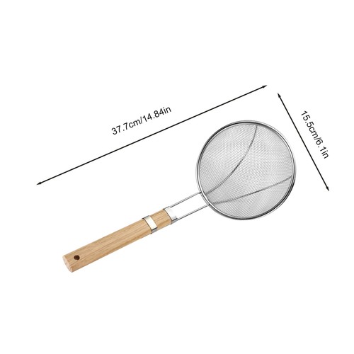 Stainless Steel Fine Mesh Skimmer Strainer with Wood Handle Ladle Skimmer - Picture 8 of 16