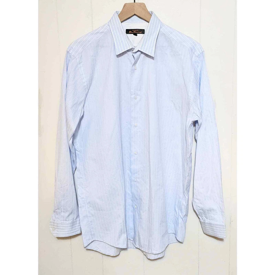 Camisa de vestir Ben Sherman 16 32-33 L azul a rayas con botones manga larga para hombre Foto 4 de 4