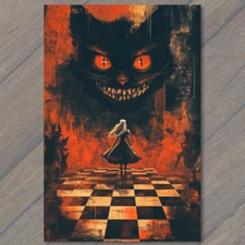 Art Print  Cheshire Cat Red Black Creepy Surreal Alice Wonderland Gothic Hallowe