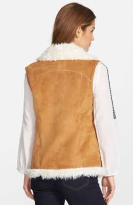 Two by Vince Camuto Women's Drape Front Faux Shearling Vest Tan
