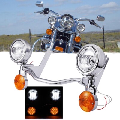 Chrome Passing Turn Signal Spot Fog Light Bracket Bar For Harley Road ...