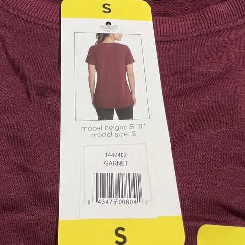 New Danskin Womens Maroon Short Sleeve Crew Neck Tulip Hem Pullover Top Sz Small - 第 3/6 張圖片