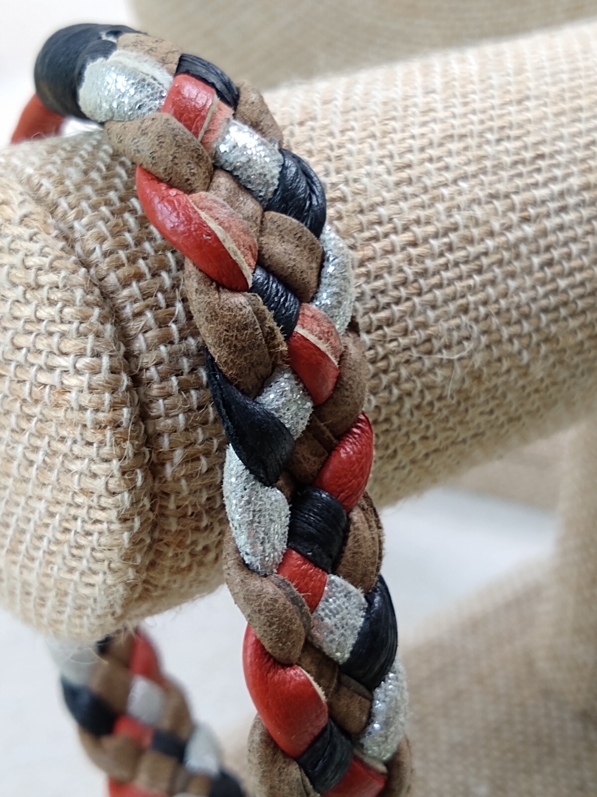 Vintage Artificial  Leather Braided Bracelet or Anklet - 10" - Brown