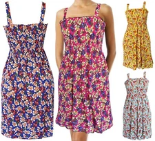Summer Sundress for Women Floral Beach Cover Up Sleeveless Smocked Dress