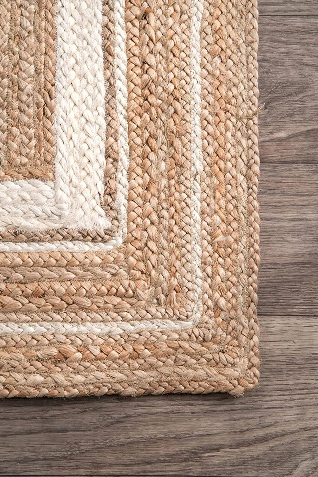 Runner Carpet Natural Jute Beige with White Hand Braided Rug for Hallway - Image 4 of 4