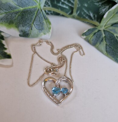 Sterling Silber Herz Anhänger Halskette mit zwei Topas Herzen & Diamant Akzenten!