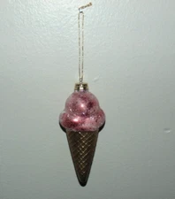 Ice Cream Waffle Cone Ornament Glittered Pink Gold