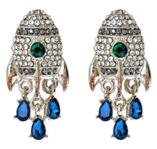BIG Blast Off Space Ship ROCKET Fire JEWELS Rhinestone UFO Astronaut Earrings BL