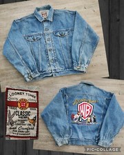 Vintage 90s Looney Tunes Warner Bros Embroidered Denim Trucker Jacket M Levi's