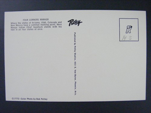 4 Corners Marker Arizona Utah Colorado New Mexico Chief Goodluck Postcard 1950s - Picture 2 of 2