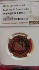 2018 R GILT VATICAN S5E POPE PAUL VI CANONIZATION NGC PF 69 UC UNC PROOF TOP POP