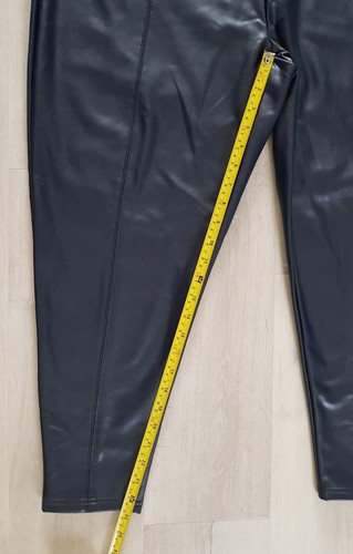 M&S size 24 short NAVY BLUE faux LEATHER LEGGINGS / TROUSERS ladies SLIM LEG - Picture 8 of 15