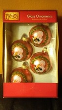 4 VINTAGE CHRISTMAS SANTA GLASS ORNAMENTS- MADE IN THE USA