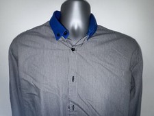 Bar III Mens Slim Fit Stretch Dress Shirt Black with fun Blue Collar M 15-34/35