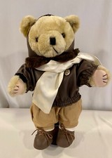 Vtg Aviator Pilot TEDDY BEAR Stuffed Plush-Light Brown-w/Stand-6pcs Outfit-14"
