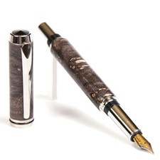 Baron Fountain Pen - Gray & Black Maple Burl, Rhodium Plated