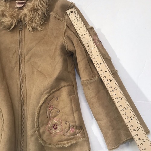 Vintage Y2K Girls Coat Jacket XS 4 5 Fur Suede Brown Faded Glory Boho Hippie - Picture 9 of 11
