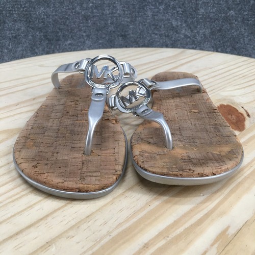 Michael Kors Sandals Womens 7 M Thong Silver PVC Toe-Post Open Toe Flats Comfort - Picture 7 of 16