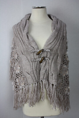 LUXUS Damen Stola Poncho Wollmischung Fellstreifen  IMAGINI ONE SIZE