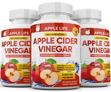 3 X Pure APPLE CIDER VINEGAR ACV 3000mg PURE WEIGHT LOSS FAT BURNER Diet Pills