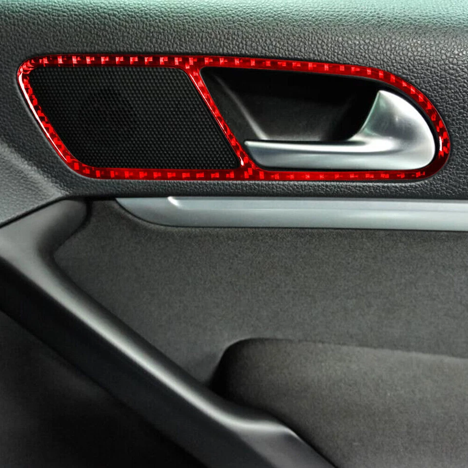 Cubierta de manija de puerta interior de coche de fibra de carbono roja para Volkswagen Tiguan 4 piezas Foto 3 de 4