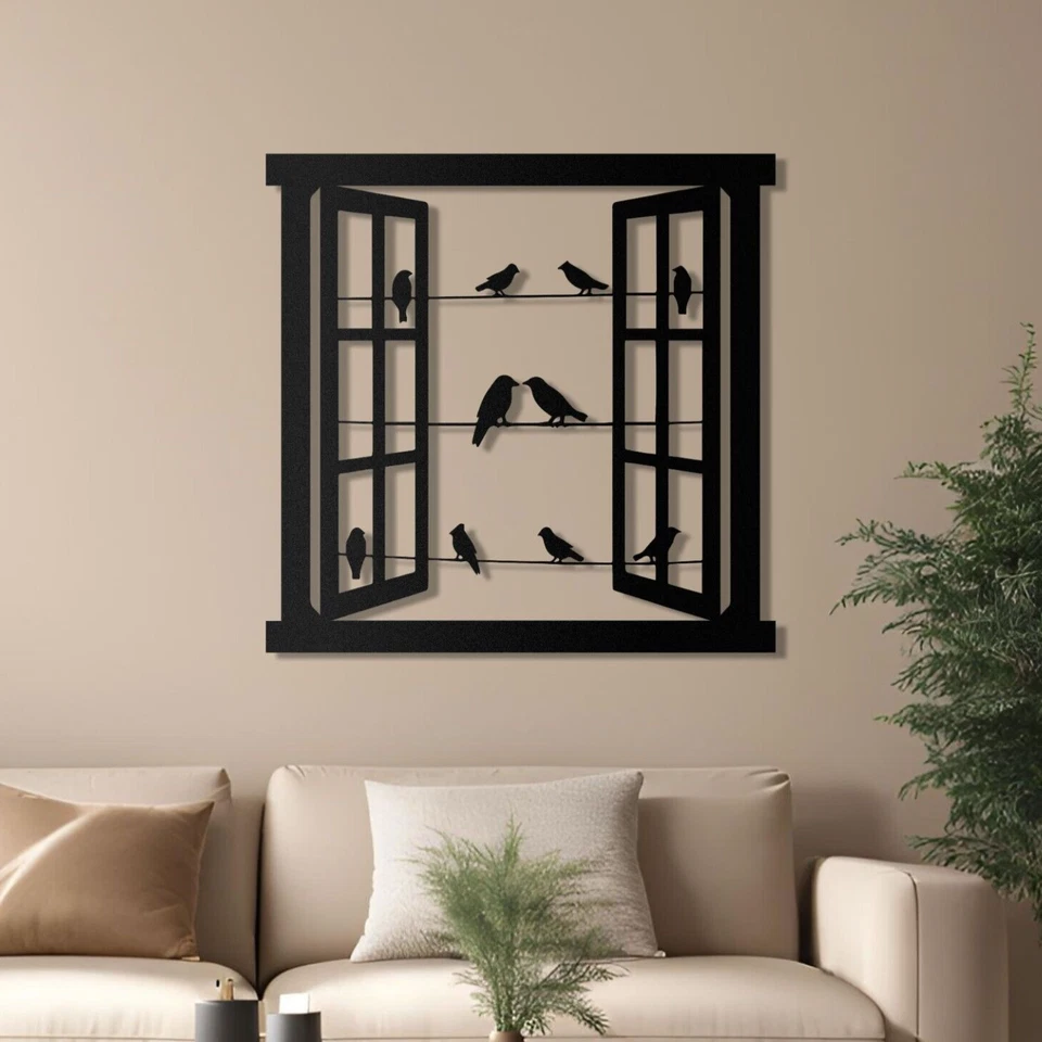 Pájaros en la ventana, arte de pared de metal para pájaros, arte de pared extra grande, decoración de pared para pájaros Foto 4 de 4