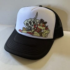 Vintage Poker Girl Hat Gambling Trucker Hat snapback Black Cap New Unworn Party
