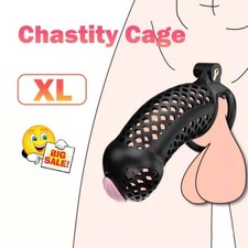 Black Size XL Male Chastity Cage Lightweight Chastity Device Large Big Lock Cage