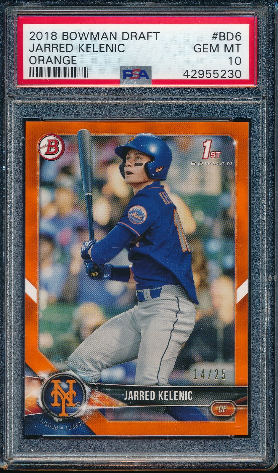 PSA 10 JARRED KELENIC 2018 Bowman Draft Paper ORANGE PARALLEL #/25 RC GEM MINT