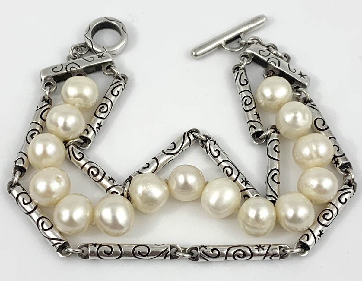 Lisa Jenks Sterling Silver 3 Strand Pearl Toggle Bracelet 7.25” | eBay