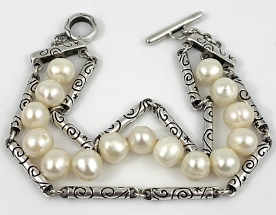 エルテ「Les Bijoux de Perles」シルクスクリーン 直筆サイン Lisa Jenks Sterling Silver 3 Strand Pearl Toggle Bracelet 7.25” | eBay