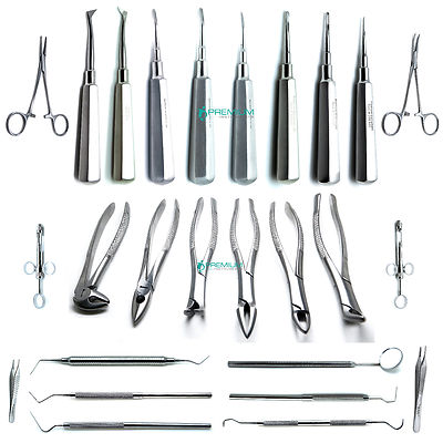 Dental Extracton Elevators Forceps Scalers Tweezers Probes Set of 26 Instruments